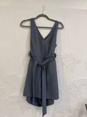 Aritzia Slate Blue V-Neck High-Low Tie-Waist Dress